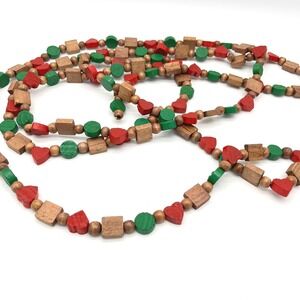 Vintage Christmas Wood Bead Garland‎ Red Green Natural Wood Beads 9'